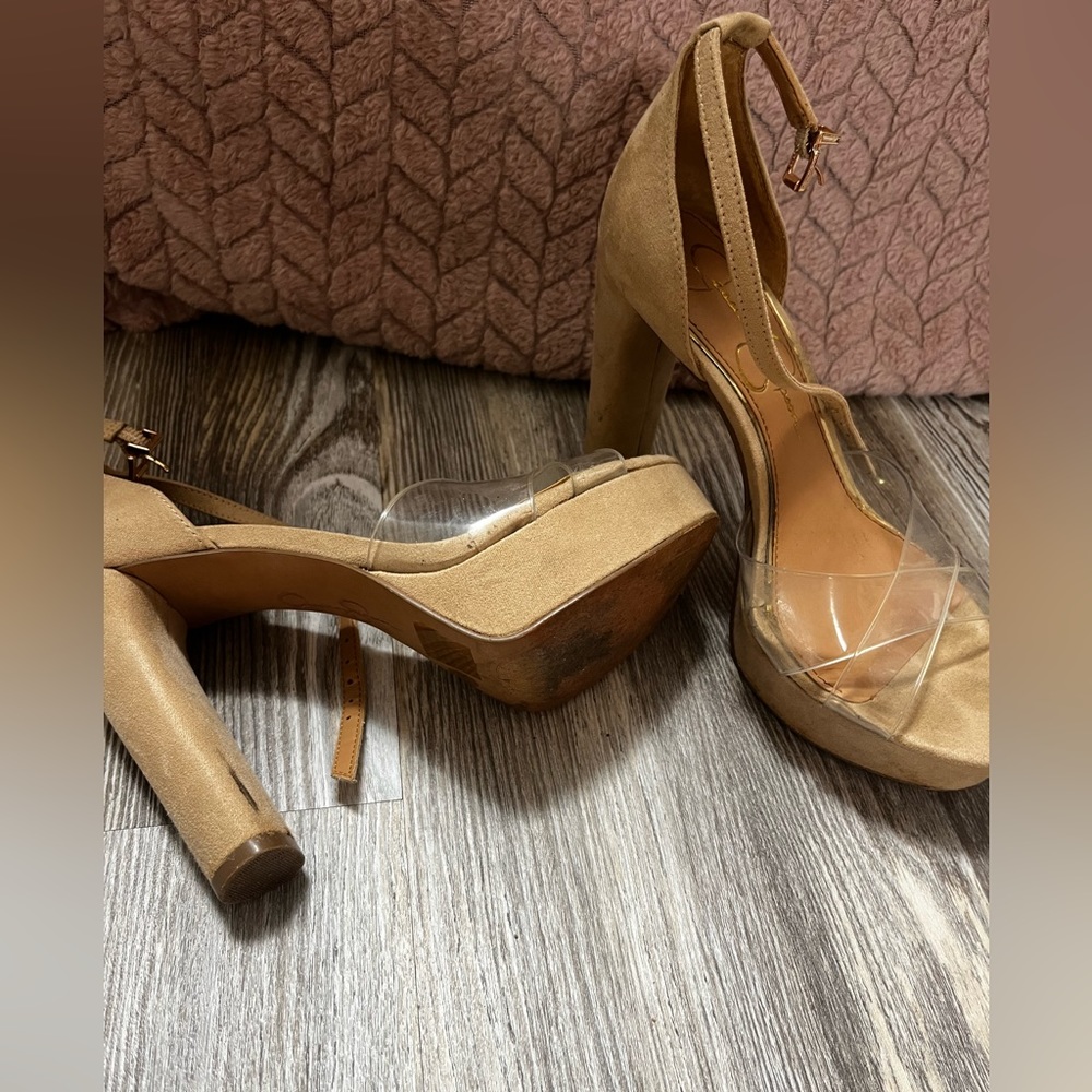 Tall tan strapy heels